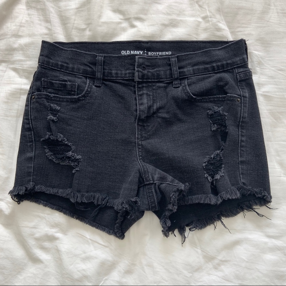 Distressed black shorts